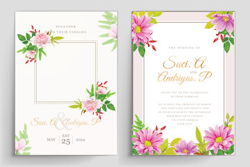 Fototapeta na wymiar wedding invitation card with floral and leaves design