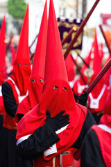 Nazarenes in a procession at the holy week in Andalusia, Spain.