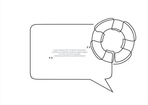 recommend clip art: Continuous one line drawing of lifebuoy and speech bubble. Trendy line art vector on a white background. Vector illustration.