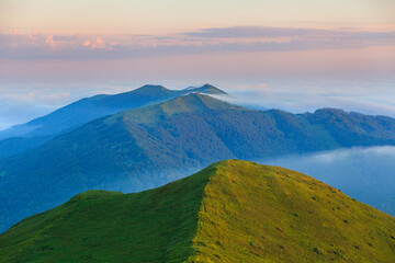 foggy spring morning in the Bieszczady Mountains