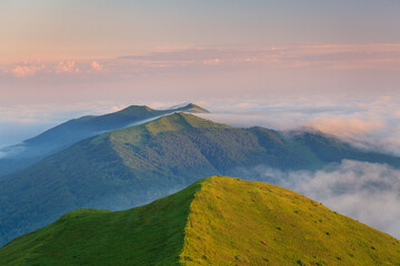 foggy spring morning in the Bieszczady Mountains