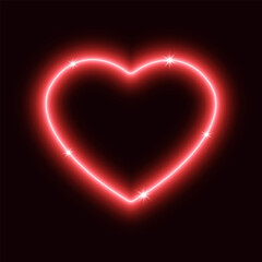 Neon heart with highlights, glowing sign on dark background, vector illustration.