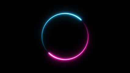 Abstract pink and blue neon glowing light , lasers and lines frame