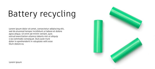 Banner about battery recycling, recycling of used batteries, taking care of nature