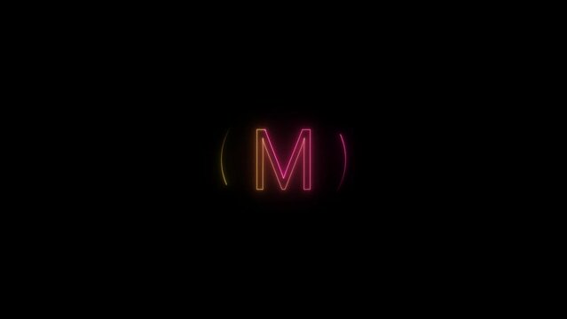 Neon  M  text   animation .yellow and pink color glowing and futuristic animation .  