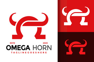 Omega Bull Horn Logo Logos Design Element Stock Vector Illustration Template - obrazy, fototapety, plakaty