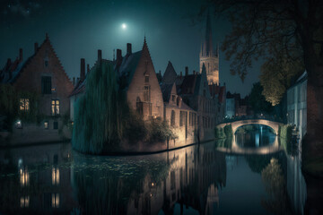 Bruges night cityscape