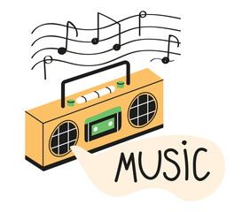Music lesson icon vector in doodle style. Secondary school icons. Back to school