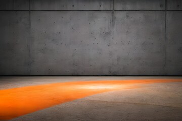 Concrete wall and floor grunge cement illuminated with orange light generative ai
