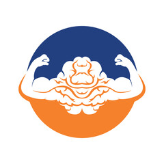 Strong brain vector logo design. Brain with strong double biceps.