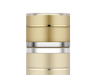 Clear acrylic cosmetic or skin care jar with rough-gold color.front view on white background.3d rendered.