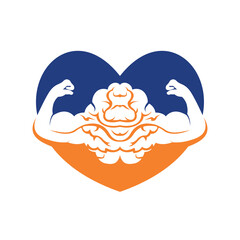 Strong brain vector logo design. Brain with strong double biceps.