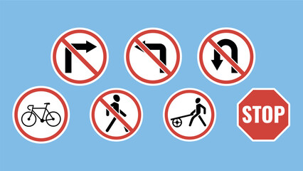 Traffic signs. Set of road prohibition signs. Vector illustration