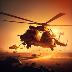 Fototapeta na wymiar helicóptero de guerra, hélice, nascer do sol, elite, militar, helicóptero, pôr-do-sol, céu, voo, transporte, exercito, rotor
