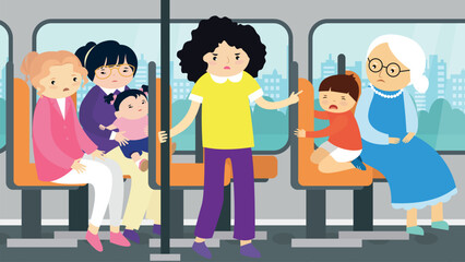 Women with children on the bus