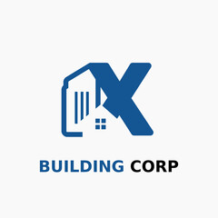Letter X with House and Building Icon For Architect Construction Home Repair Business Logo Template