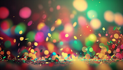 Background with falling confetti. The carnival is over. AI Generative.