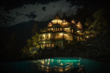 Fototapeta na wymiar Night view of beautiful palace. Generative AI