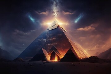 Fototapeta na wymiar Ancient pyramid in futuristic style glowing