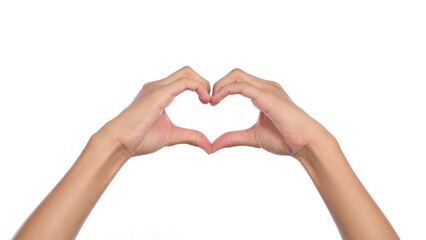 Woman hands making a heart shape on a white isolated background