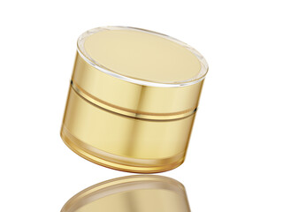 Clear acrylic cosmetic or skin care jar with rough-gold color. on white background.3d rendered.