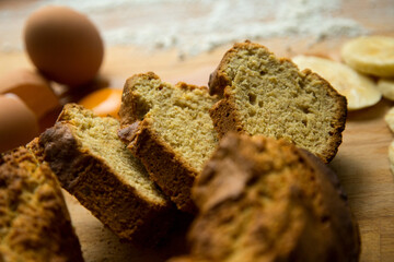 Banana bread is a type of bread made with the pulp of the banana fruit and generally leavened with chemical yeast.