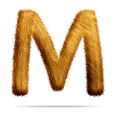 Alphabet letter m design with golden fur texture