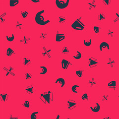 Set Christmas tree, Mustache and beard, Metallic nail and Electric jigsaw on seamless pattern. Vector