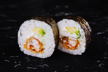 eel hosomaki sushi on natural black background