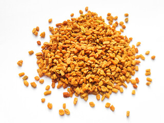 Fenugreek seeds,spice or methi spice isolated on white background.