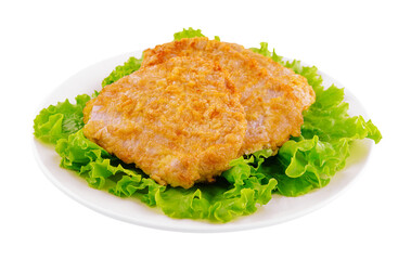 Fried chicken chop on lettuce leaves