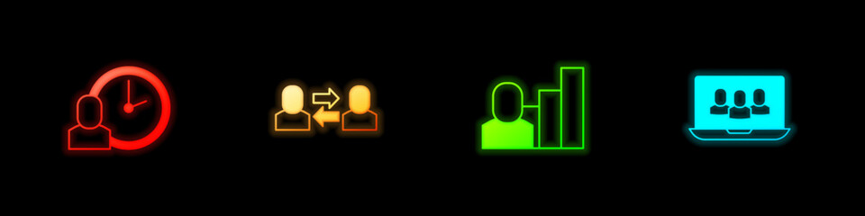 Set Work time, Exchange work, Productive human and Project team base icon. Vector