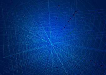 ブルーのグラデーション背景にネットワーク構築のラインイメージ