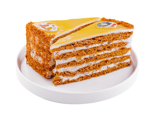 two sliced honey cake on plate
