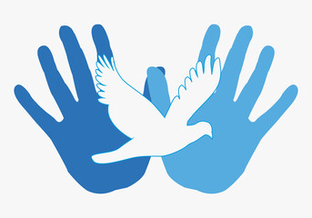 Obraz premium Icono de manos azules con icono de paloma.