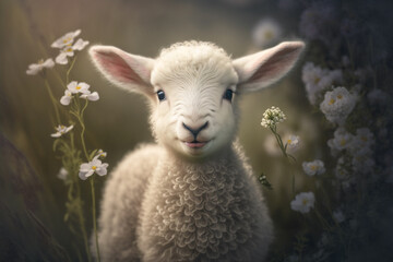 Obraz premium Ilustration of Easter lamb, created with Generative AI technology.