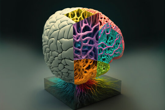 Colorful brain with bright neuron lines