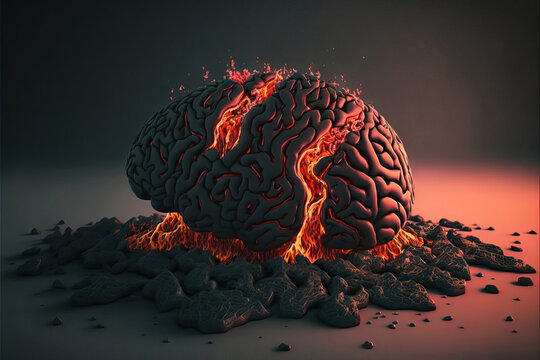 Brain in hot lava on surface with cracks