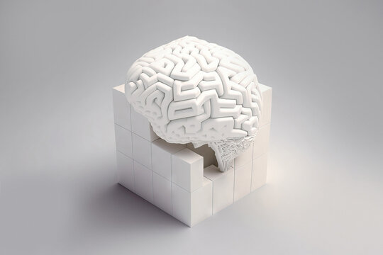 White brain placed on cube