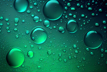 water drops background, green tint, generative ai