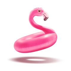 Cute inflatable pink flamingo toy - obrazy, fototapety, plakaty