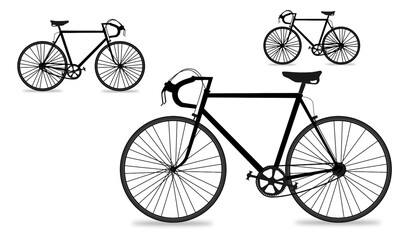 Vintage bicycles silhouette pattern on white background, vector line
