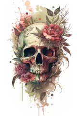 Foto auf Acrylglas Aquarellschädel Watercolor Floral Skulls Clipart PNG Sublimation, Transparent Skulls with Flowers, witch png, Flower skull Clipart, generative ai.
