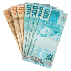 Brazilian money. One hundred reais and fifty reais banknotes - 569220358