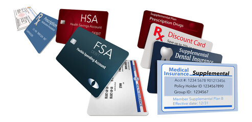 Here is an illustration with nine of the healthcare insurance cards you might be carrying.