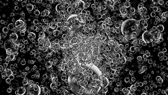 Fast exploding air bubbles. Underwater bubbles animation. Overlay. Black background. 25fps