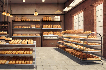 Interior of a small and clean bakery(a.i. generated)