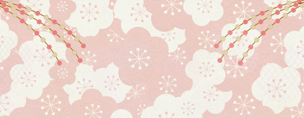 伝統の赤い和紙に梅の花柄模様