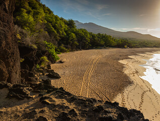 The Sand Covered Shore of Big Beach, Makena Beach State Park, Maui, Hawaii, USA