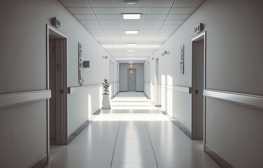 Fototapeta na wymiar Empty hospital corridor, generative ai